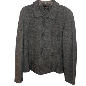 Sarah 100% Wool Zip Jacket Womens XL Gray Boiled Wool Sweater Coat blazer